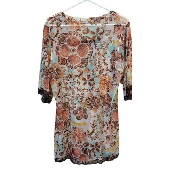 Letarte Floral Seashell Tunic Top Sheer Mesh Crochet Swim Cover Multicolor Large - Picture 2 of 3